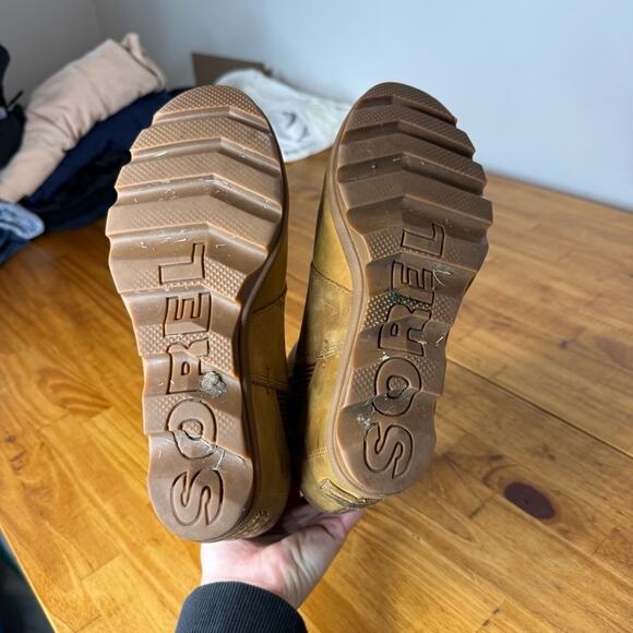 Sorel Joan Of Arctic Wedge Tan Brown Leather Ankle Boots Size 8 - Picture 6 of 6